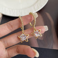 Elegant Luxury Gold Alloy Rhinestone Hoop Drop Earrings With Hollow Five Point Star Crystal Charm Earrings view 3
