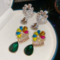 Light Luxury Alloy Rhinestone Flower Waterdrop Drop Earrings, Sparkling Elegant Fashion Jewelry view 2