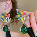 Light Luxury Alloy Rhinestone Flower Waterdrop Drop Earrings, Sparkling Elegant Fashion Jewelry view 3