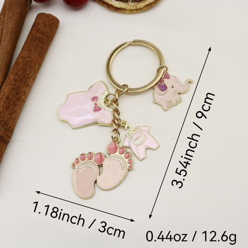 Metal Pink Bow Elephant Baby Footprint Keychain Party Gift