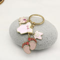 Metal Pink Bow Elephant Baby Footprint Keychain Party Gift view 3