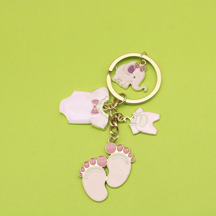 Metal Pink Bow Elephant Baby Footprint Keychain Party Gift