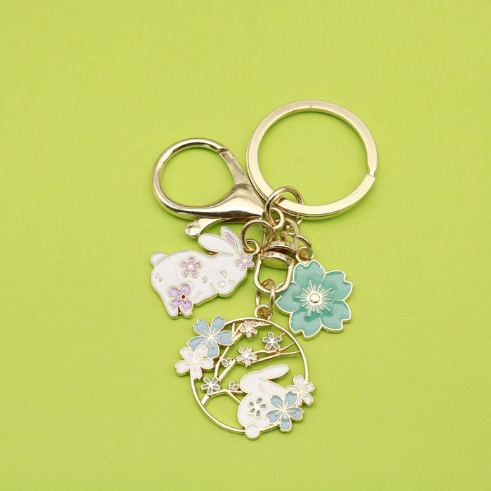 Metal Sakura Rabbit Keychain For Car Bag Charm Gift