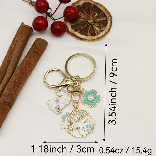 Metal Sakura Rabbit Keychain For Car Bag Charm Gift