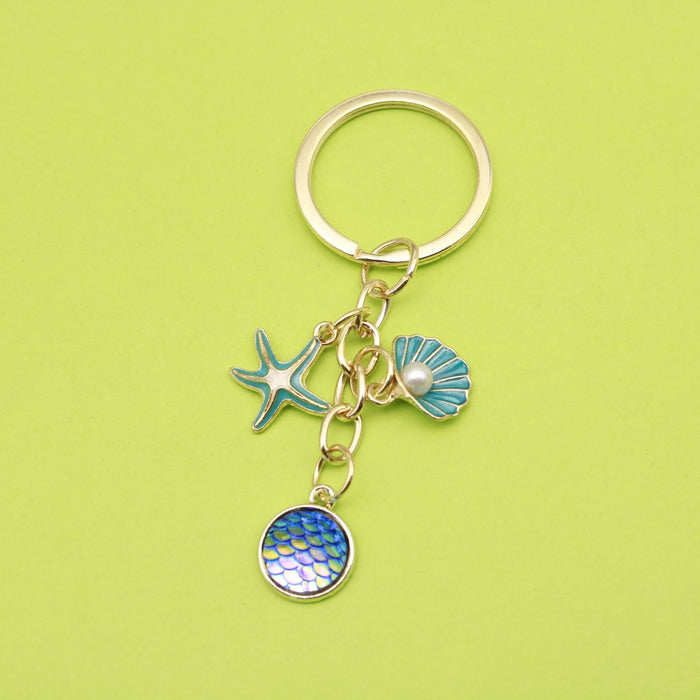 Metal Enamel Shell Starfish Keychain For Women's Bag Charm