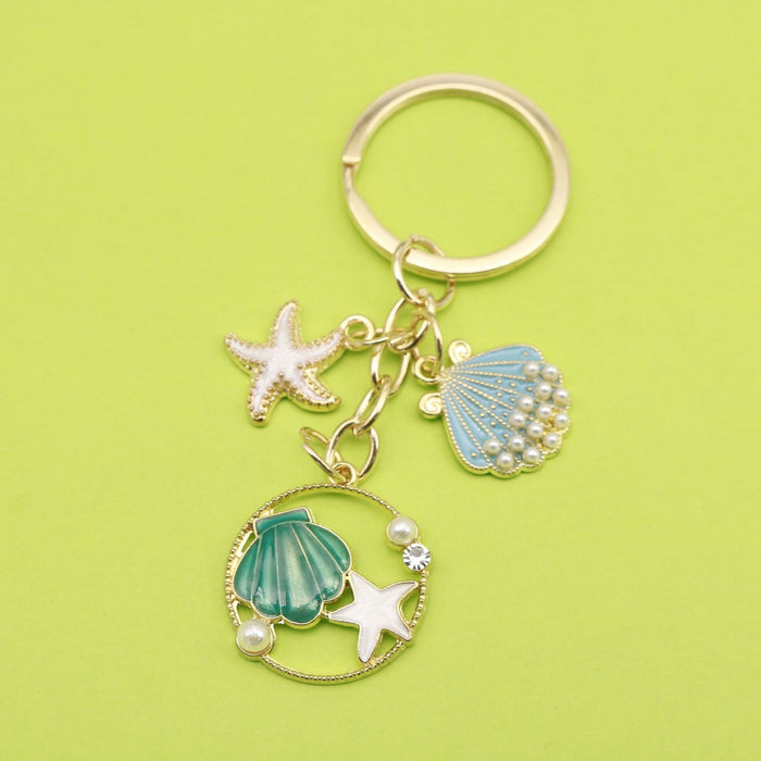 Metal Shell Starfish Enamel Keychain Ocean Bag Charm Gift
