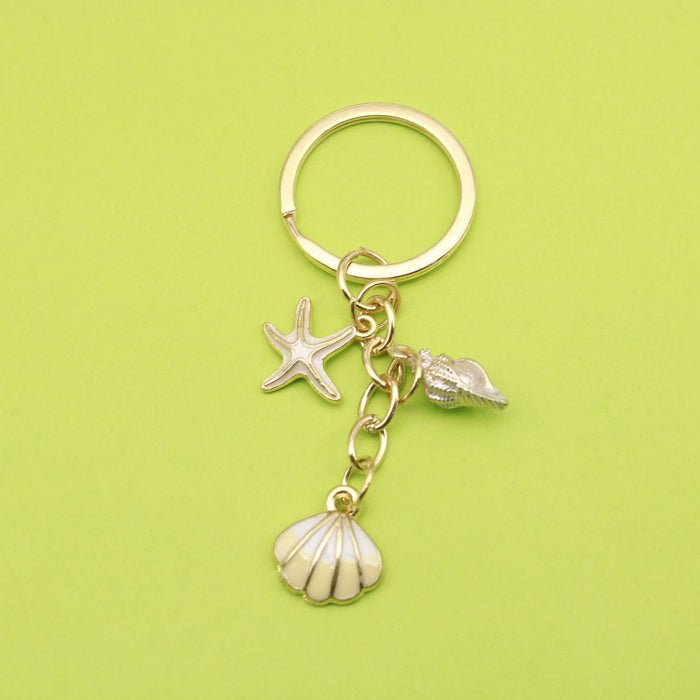Metal Pearl Shell Enamel Keychain Ocean Bag Charm