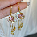 Rhinestone Oval Planet Tassel Drop Earrings, Alloy Vintage Court Style Ear Hook Jewelry view 2