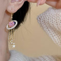 Rhinestone Oval Planet Tassel Drop Earrings, Alloy Vintage Court Style Ear Hook Jewelry view 4