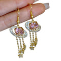 Rhinestone Oval Planet Tassel Drop Earrings, Alloy Vintage Court Style Ear Hook Jewelry view 5