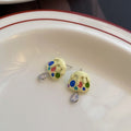 Colorful Paint Palette Enamel Studs With Teardrop Zircon Dangle, Fun Elegant Fashion Earrings view 3