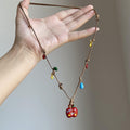 Light Luxury Mixed Material Braided Cord Enamel Apple Teardrop Pendant Sweater Necklace view 1