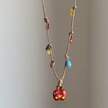 Light Luxury Mixed Material Braided Cord Enamel Apple Teardrop Pendant Sweater Necklace view 2
