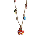 Light Luxury Mixed Material Braided Cord Enamel Apple Teardrop Pendant Sweater Necklace view 5