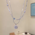 Light Luxury Korean Double Layer Zircon Pearl Beaded Star Pendant Necklace For Women view 2