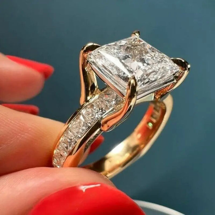 Elegant Square Four Prong Wedding Band Ring For Women, Simple Court Style Ladies Jewelry