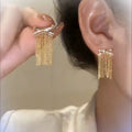 14K Gold Plated Copper Bowknot Zircon Chain Tassel Drop Earrings With Silver Posts view 3