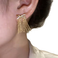 14K Gold Plated Copper Bowknot Zircon Chain Tassel Drop Earrings With Silver Posts view 5