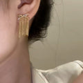 14K Gold Plated Copper Bowknot Zircon Chain Tassel Drop Earrings With Silver Posts view 4