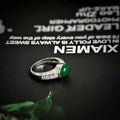 Silver-Tone Green Oval Cabochon Ring With Crystal Shoulders view 4