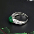 Silver-Tone Green Oval Cabochon Ring With Crystal Shoulders view 3