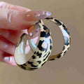 Vintage Copper Leather Leopard Print Geometric Hoop Earrings With Silver Pins view 4