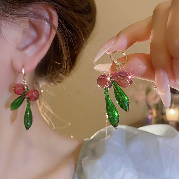 Fresh Forest Style Teardrop Crystal Earrings With Sweet Niche Design Mixed Material