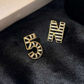 18K Gold Plated Copper Zircon Letter Number Stud Earrings With Silver Pins European Court Style view 4