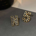 18K Gold Plated Copper Zircon Letter Number Stud Earrings With Silver Pins European Court Style view 2