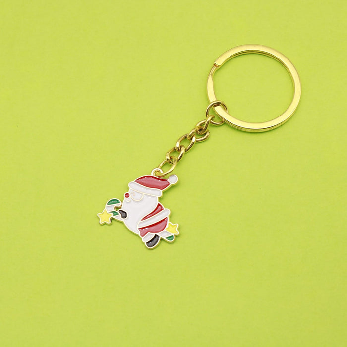 Metal Cartoon Santa Tree Christmas Keychain Set For Gift