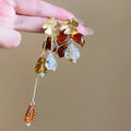 Glass Flower Heart Butterfly Asymmetric Colorful Tassel Drop Earrings With Silver Pins view 1
