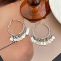 Bohemian Geometric Silver Alloy Hoop Earrings With Shiny Sequin Tassel Fringe For Women Earrings view 3