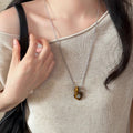 Rhinestone Tiger Eye Resin Heart Cross Pendant Sweater Necklace For Women Ethnic Vintage Vacation Style view 3