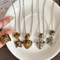 Rhinestone Tiger Eye Resin Heart Cross Pendant Sweater Necklace For Women Ethnic Vintage Vacation Style view 2