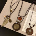 Vintage Ethnic Braided Rope Necklace With Round Hollow Wood Resin Pendant view 4