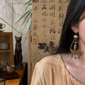 Vintage Distressed Fruit Pit Teardrop Tassel Bohemian Ethnic Drop Earrings view 4