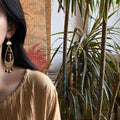 Vintage Distressed Fruit Pit Teardrop Tassel Bohemian Ethnic Drop Earrings view 2