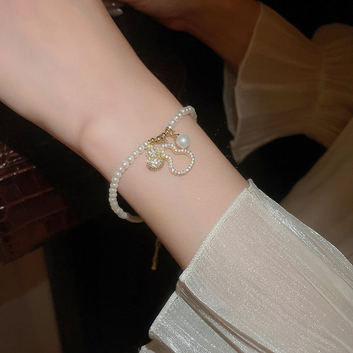Light Luxury Copper Alloy Zircon Hollow Gourd Pearl Beaded Bracelet For Women