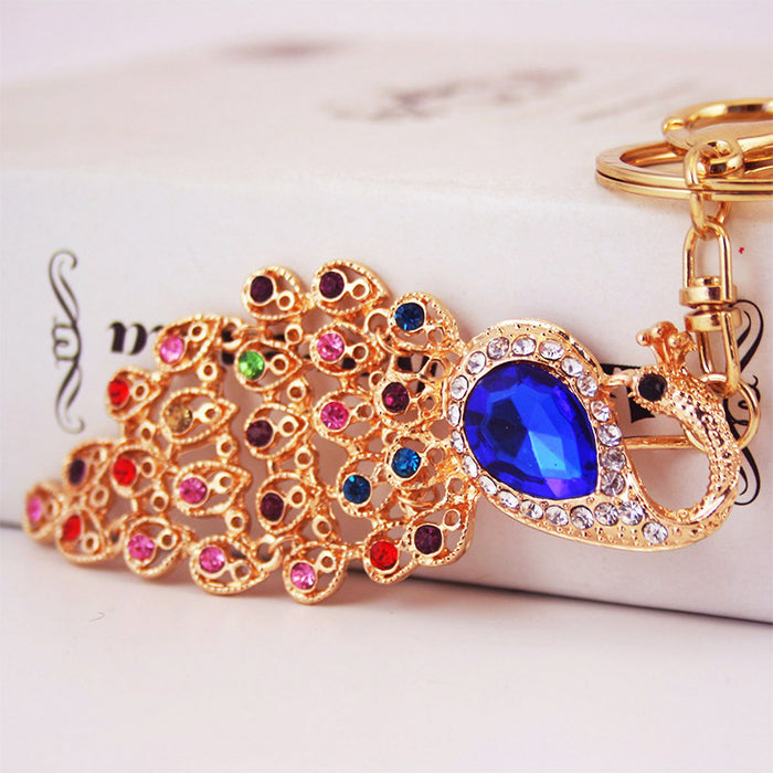Colorful Peacock Keychain Zinc Alloy Rhinestone Car Key Ring Bag Charm