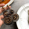 Mixed Material Crystal Woven Geometric Round Pendant Drop Earrings Retro Ethnic Style view 1