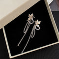 Elegant Luxury Alloy Butterfly Pearl Loop Long Chain Tassel Silver Needle Women's Stud Earrings view 3