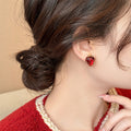 Cute Strawberry Copper Stud Earrings With Silver Pins, Light Luxury Minimalist Fruit Jewelry view 3