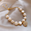 Real Gold Plated Zircon Shell Pearl Beaded Bracelet For Women Light Luxury Geometric Jewelry view 1