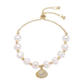 Real Gold Plated Zircon Shell Pearl Beaded Bracelet For Women Light Luxury Geometric Jewelry view 5