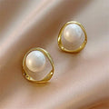 Delicate Lock Edge Stud Earrings, Faux Pearl Geometric French Lady Style Jewelry view 2