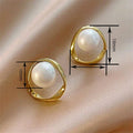 Delicate Lock Edge Stud Earrings, Faux Pearl Geometric French Lady Style Jewelry view 4