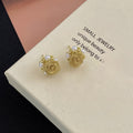 Elegant Gold Mesh Rose Flower Pearl Stud Earrings For Women French Fresh Luxury Fashion Alloy Earrings view 3