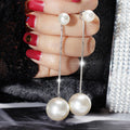 Long Pearl Drop Earrings With Fine Gold and Silver Tone Chains view 7