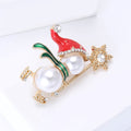 Alloy Enamel Rhinestone Pearl Snowman Brooch For Winter Apparel view 4