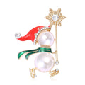 Alloy Enamel Rhinestone Pearl Snowman Brooch For Winter Apparel view 1